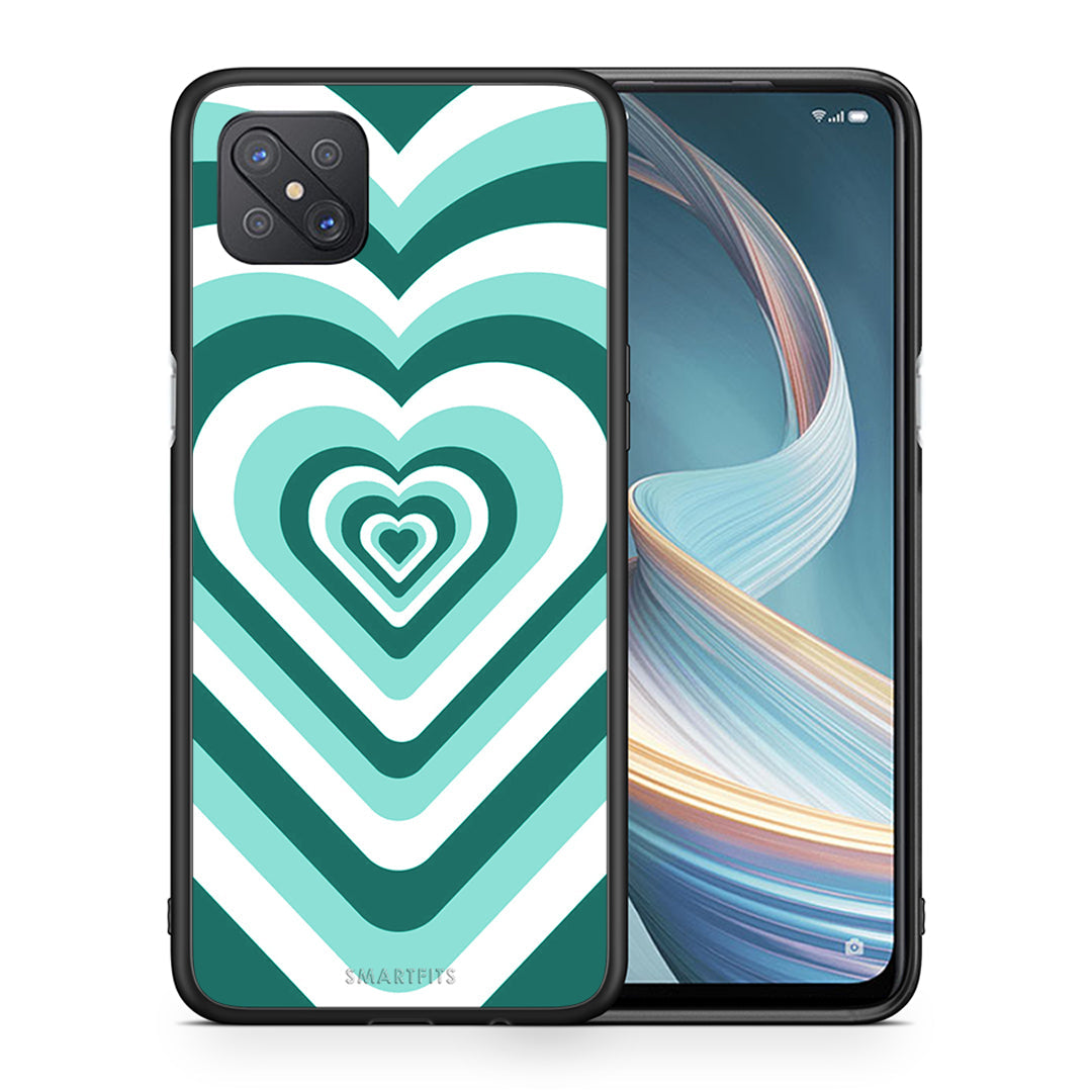 Θήκη Oppo Reno4 Z 5G Green Hearts από τη Smartfits με σχέδιο στο πίσω μέρος και μαύρο περίβλημα | Oppo Reno4 Z 5G Green Hearts case with colorful back and black bezels