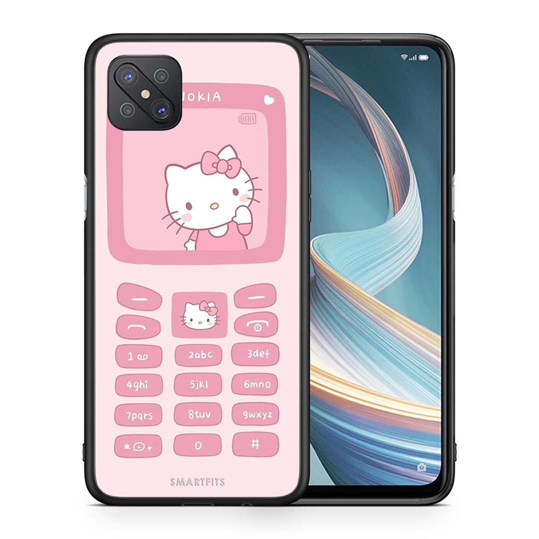 Θήκη Αγίου Βαλεντίνου Oppo Reno4 Z 5G Hello Kitten από τη Smartfits με σχέδιο στο πίσω μέρος και μαύρο περίβλημα | Oppo Reno4 Z 5G Hello Kitten case with colorful back and black bezels