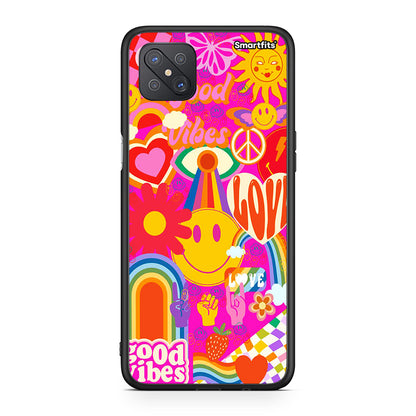 Oppo Reno4 Z 5G Hippie Love θήκη από τη Smartfits με σχέδιο στο πίσω μέρος και μαύρο περίβλημα | Smartphone case with colorful back and black bezels by Smartfits