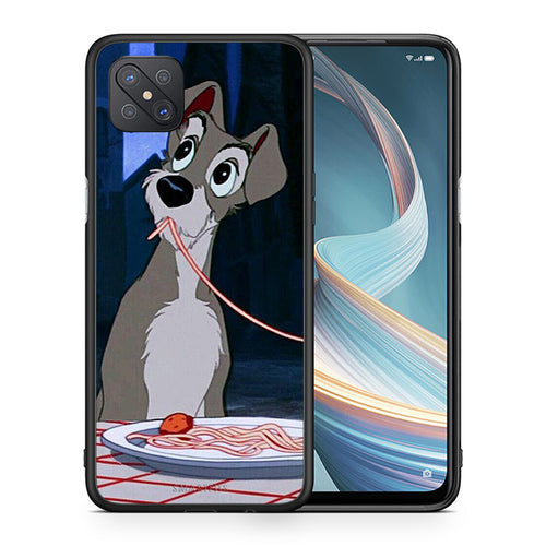 Θήκη Αγίου Βαλεντίνου Oppo Reno4 Z 5G Lady And Tramp 1 από τη Smartfits με σχέδιο στο πίσω μέρος και μαύρο περίβλημα | Oppo Reno4 Z 5G Lady And Tramp 1 case with colorful back and black bezels