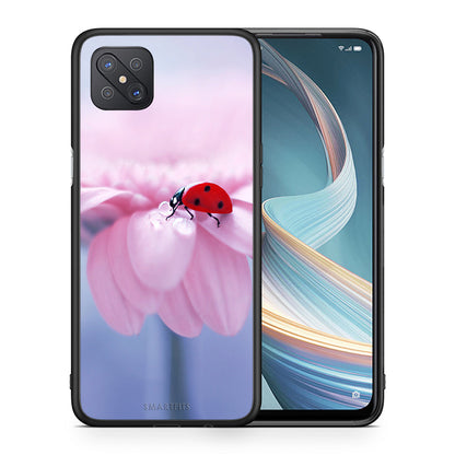 Θήκη Oppo Reno4 Z 5G Ladybug Flower από τη Smartfits με σχέδιο στο πίσω μέρος και μαύρο περίβλημα | Oppo Reno4 Z 5G Ladybug Flower case with colorful back and black bezels