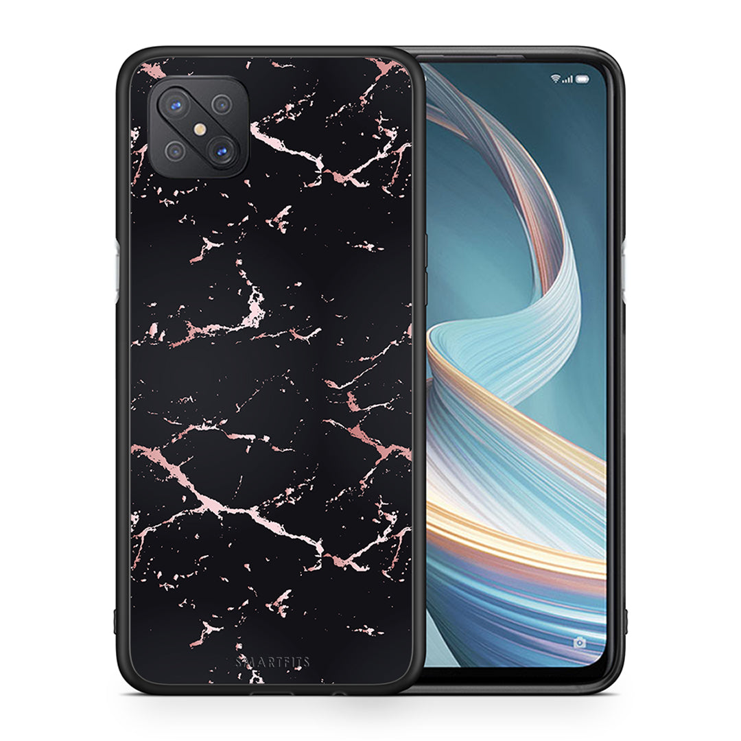 Θήκη Oppo Reno4 Z 5G Black Rosegold Marble από τη Smartfits με σχέδιο στο πίσω μέρος και μαύρο περίβλημα | Oppo Reno4 Z 5G Black Rosegold Marble case with colorful back and black bezels