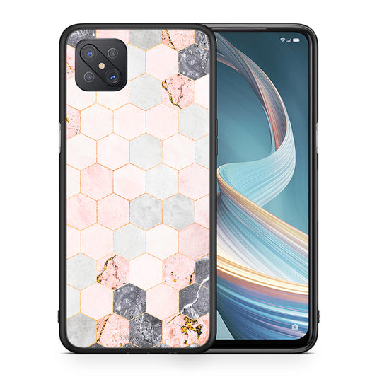 Θήκη Oppo Reno4 Z 5G Hexagon Pink Marble από τη Smartfits με σχέδιο στο πίσω μέρος και μαύρο περίβλημα | Oppo Reno4 Z 5G Hexagon Pink Marble case with colorful back and black bezels