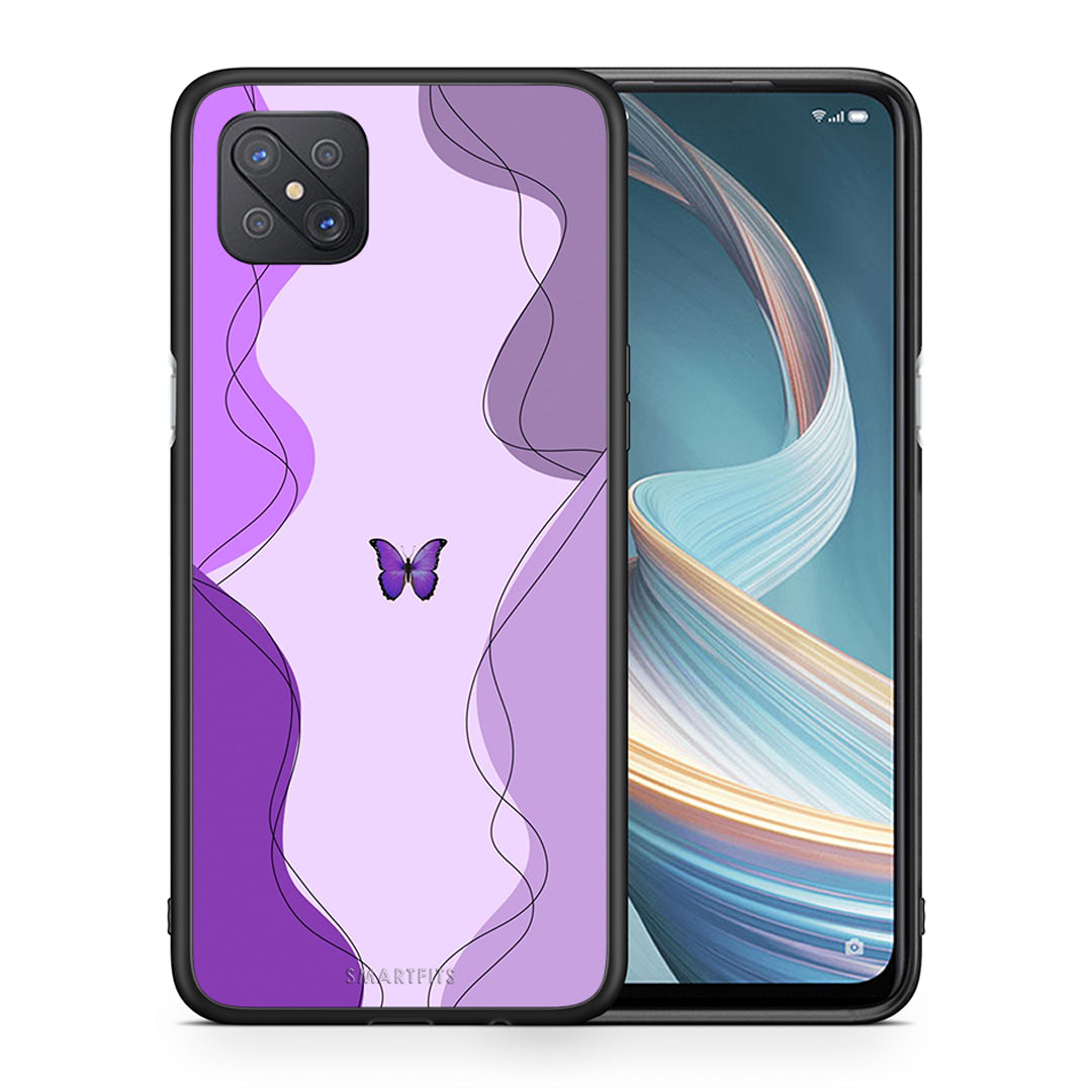 Θήκη Αγίου Βαλεντίνου Oppo Reno4 Z 5G Purple Mariposa από τη Smartfits με σχέδιο στο πίσω μέρος και μαύρο περίβλημα | Oppo Reno4 Z 5G Purple Mariposa case with colorful back and black bezels