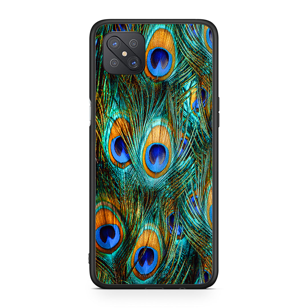 Oppo Reno4 Z 5G Real Peacock Feathers θήκη από τη Smartfits με σχέδιο στο πίσω μέρος και μαύρο περίβλημα | Smartphone case with colorful back and black bezels by Smartfits