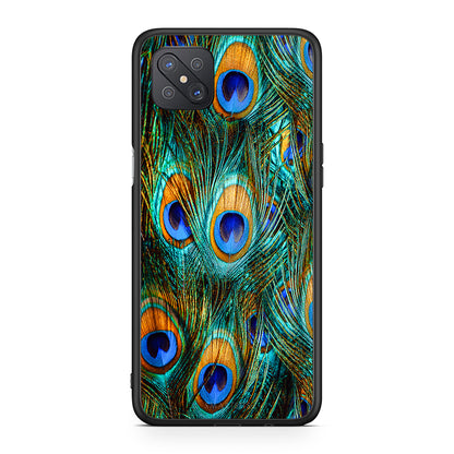 Oppo Reno4 Z 5G Real Peacock Feathers θήκη από τη Smartfits με σχέδιο στο πίσω μέρος και μαύρο περίβλημα | Smartphone case with colorful back and black bezels by Smartfits