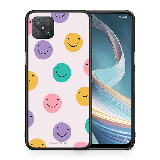 Θήκη Oppo Reno4 Z 5G Smiley Faces από τη Smartfits με σχέδιο στο πίσω μέρος και μαύρο περίβλημα | Oppo Reno4 Z 5G Smiley Faces case with colorful back and black bezels
