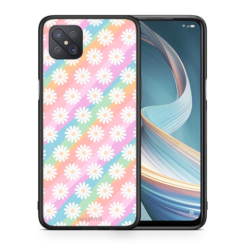 Θήκη Oppo Reno4 Z 5G White Daisies από τη Smartfits με σχέδιο στο πίσω μέρος και μαύρο περίβλημα | Oppo Reno4 Z 5G White Daisies case with colorful back and black bezels
