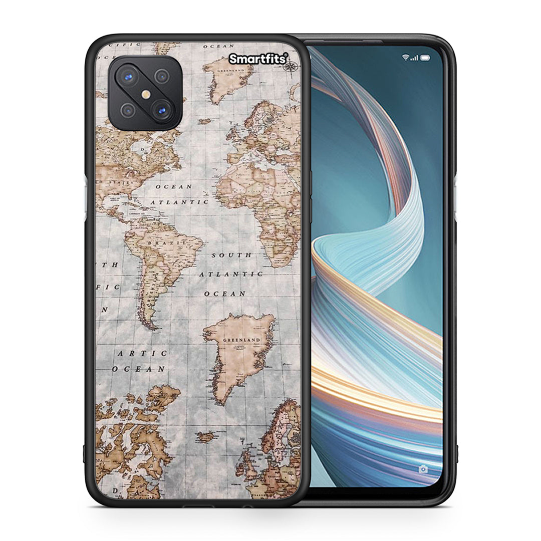 Θήκη Oppo Reno4 Z 5G World Map από τη Smartfits με σχέδιο στο πίσω μέρος και μαύρο περίβλημα | Oppo Reno4 Z 5G World Map case with colorful back and black bezels