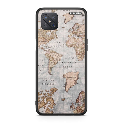 Oppo Reno4 Z 5G World Map θήκη από τη Smartfits με σχέδιο στο πίσω μέρος και μαύρο περίβλημα | Smartphone case with colorful back and black bezels by Smartfits