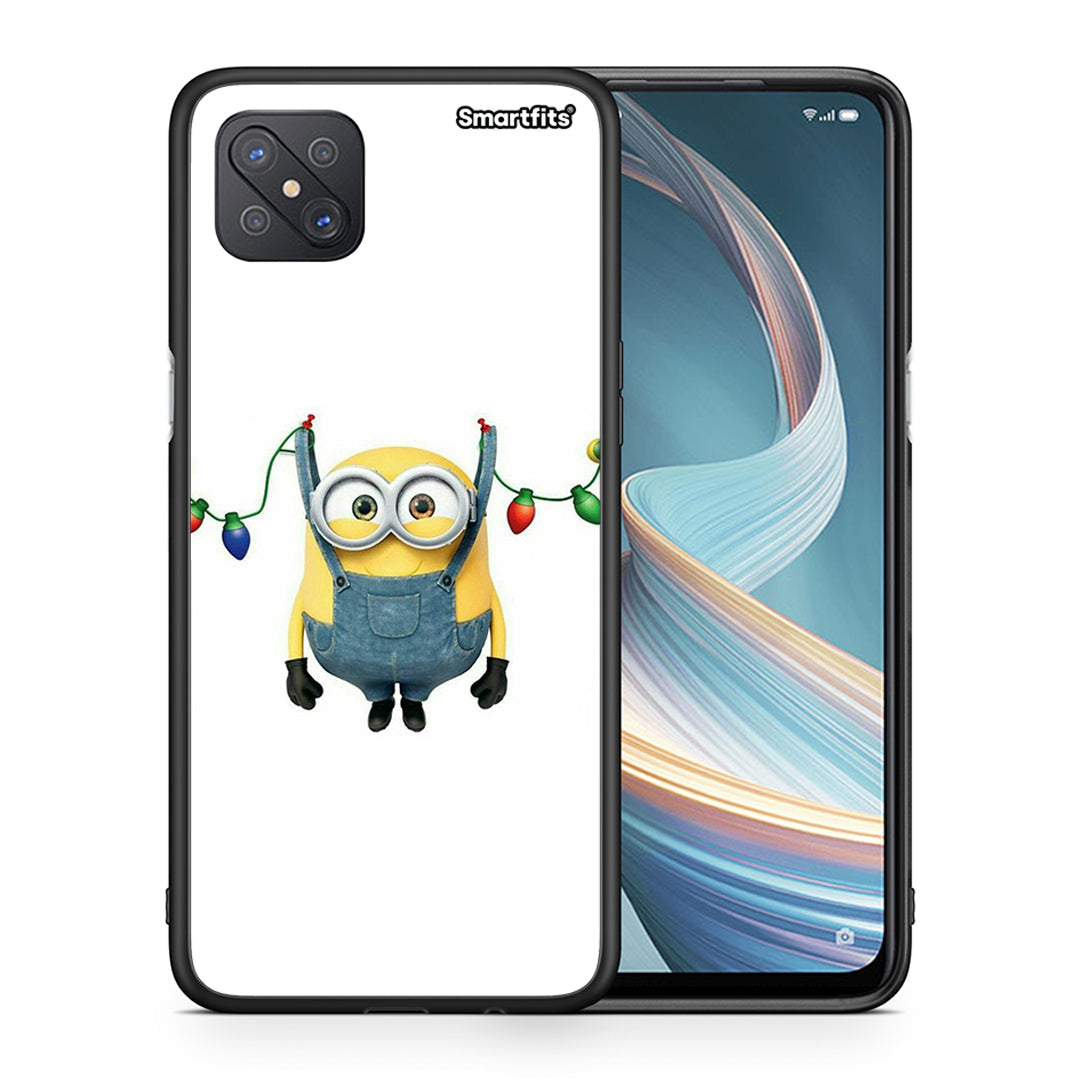 Θήκη Oppo Reno4 Z 5G Xmas Minion Lights από τη Smartfits με σχέδιο στο πίσω μέρος και μαύρο περίβλημα | Oppo Reno4 Z 5G Xmas Minion Lights case with colorful back and black bezels