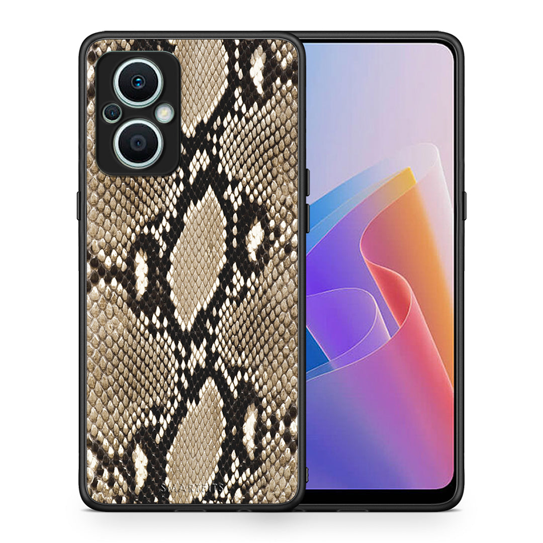 Θήκη Oppo Reno7 Lite Animal Fashion Snake από τη Smartfits με σχέδιο στο πίσω μέρος και μαύρο περίβλημα | Oppo Reno7 Lite Animal Fashion Snake Case with Colorful Back and Black Bezels