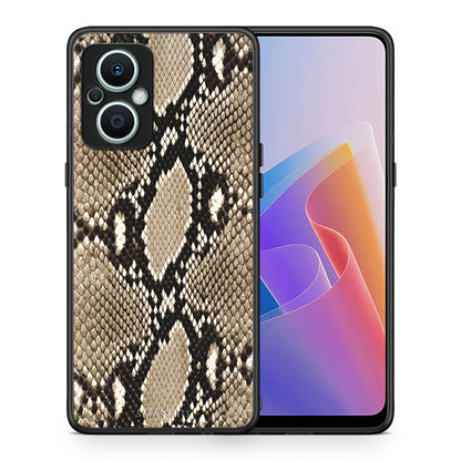 Θήκη Oppo Reno7 Lite Animal Fashion Snake από τη Smartfits με σχέδιο στο πίσω μέρος και μαύρο περίβλημα | Oppo Reno7 Lite Animal Fashion Snake Case with Colorful Back and Black Bezels