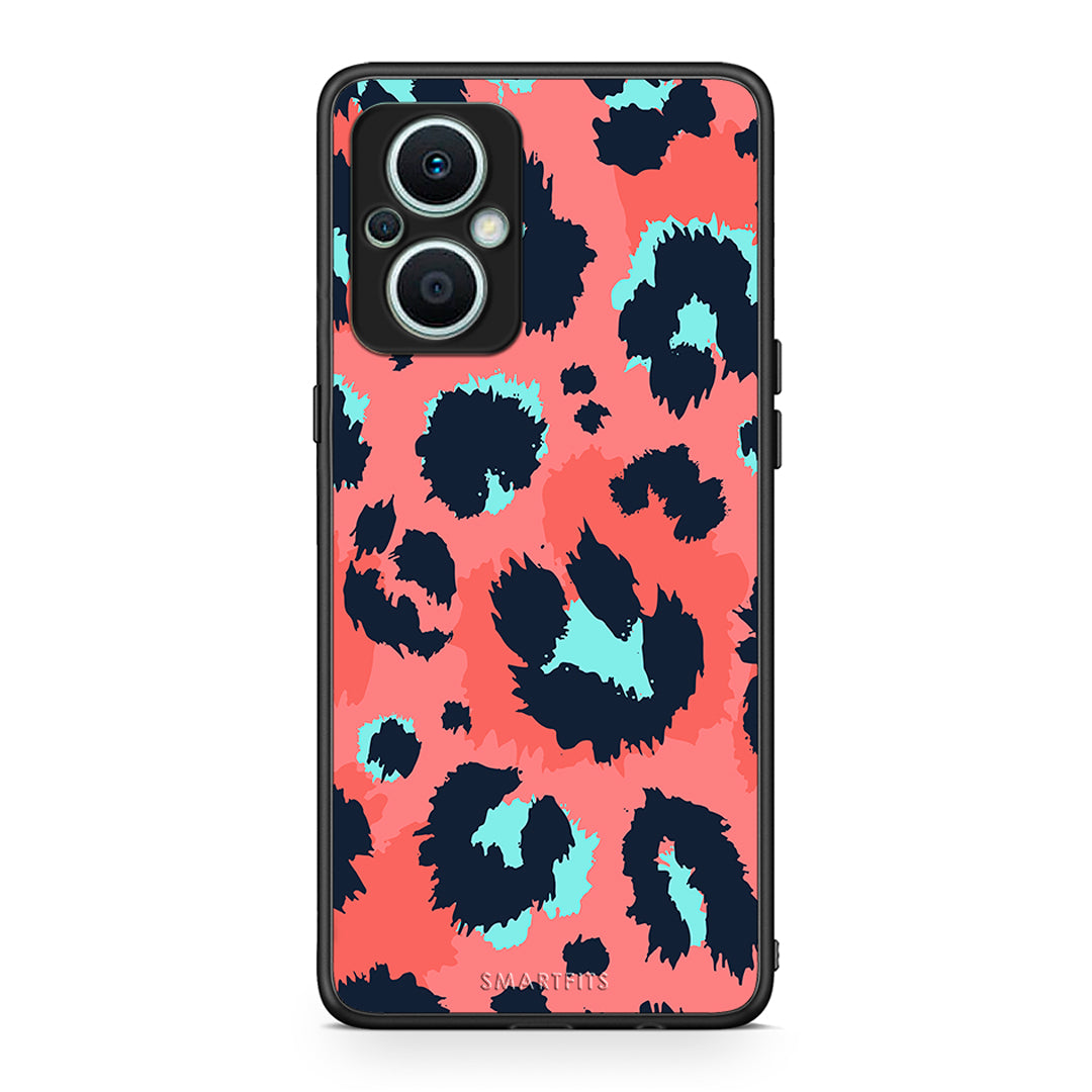 Θήκη Oppo Reno7 Lite Animal Pink Leopard από τη Smartfits με σχέδιο στο πίσω μέρος και μαύρο περίβλημα | Oppo Reno7 Lite Animal Pink Leopard Case with Colorful Back and Black Bezels