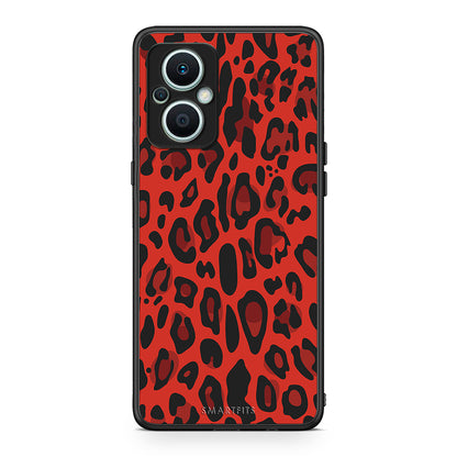 Θήκη Oppo Reno7 Lite Animal Red Leopard από τη Smartfits με σχέδιο στο πίσω μέρος και μαύρο περίβλημα | Oppo Reno7 Lite Animal Red Leopard Case with Colorful Back and Black Bezels