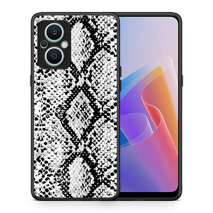 Θήκη Oppo Reno7 Lite Animal White Snake από τη Smartfits με σχέδιο στο πίσω μέρος και μαύρο περίβλημα | Oppo Reno7 Lite Animal White Snake Case with Colorful Back and Black Bezels