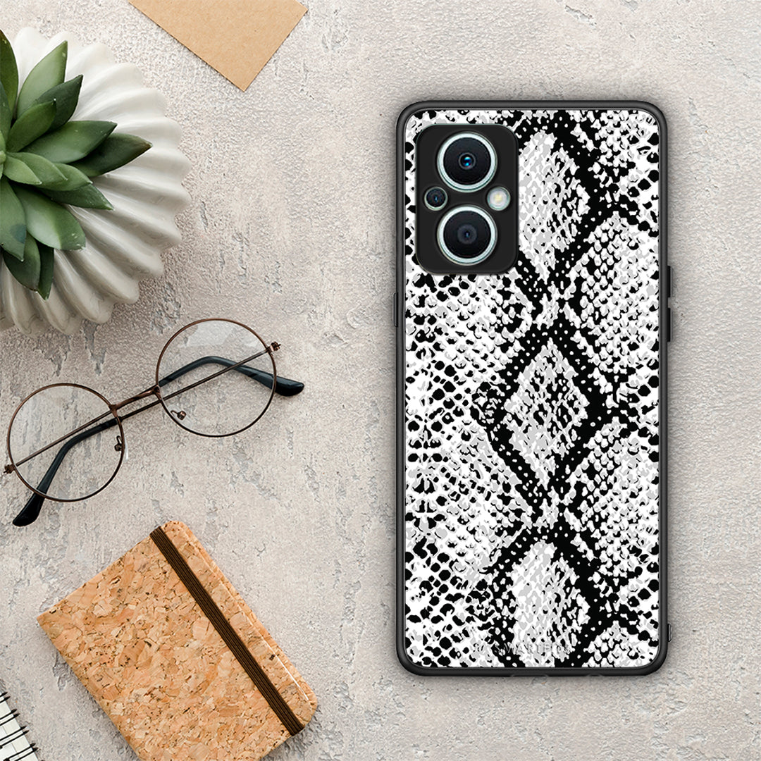 Θήκη Oppo Reno7 Lite Animal White Snake από τη Smartfits με σχέδιο στο πίσω μέρος και μαύρο περίβλημα | Oppo Reno7 Lite Animal White Snake Case with Colorful Back and Black Bezels