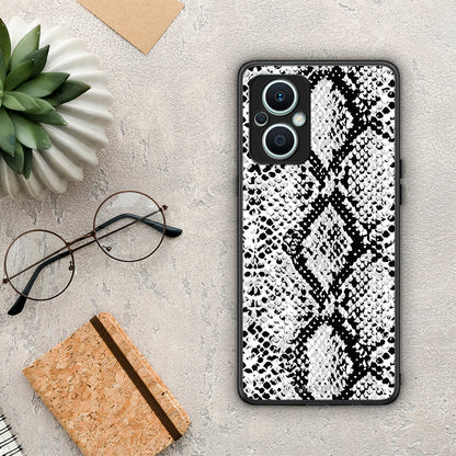 Θήκη Oppo Reno7 Lite Animal White Snake από τη Smartfits με σχέδιο στο πίσω μέρος και μαύρο περίβλημα | Oppo Reno7 Lite Animal White Snake Case with Colorful Back and Black Bezels