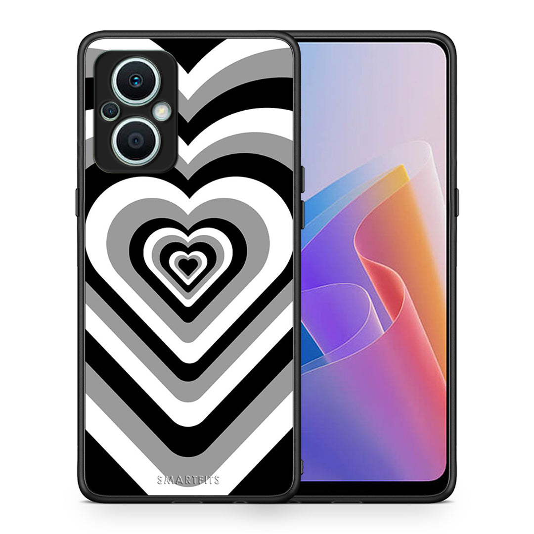 Θήκη Oppo Reno7 Lite Black Hearts από τη Smartfits με σχέδιο στο πίσω μέρος και μαύρο περίβλημα | Oppo Reno7 Lite Black Hearts Case with Colorful Back and Black Bezels