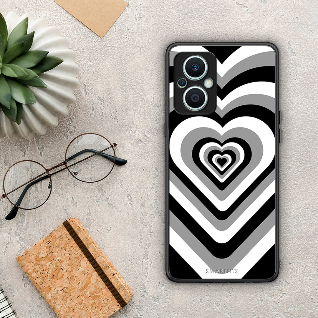 Θήκη Oppo Reno7 Lite Black Hearts από τη Smartfits με σχέδιο στο πίσω μέρος και μαύρο περίβλημα | Oppo Reno7 Lite Black Hearts Case with Colorful Back and Black Bezels