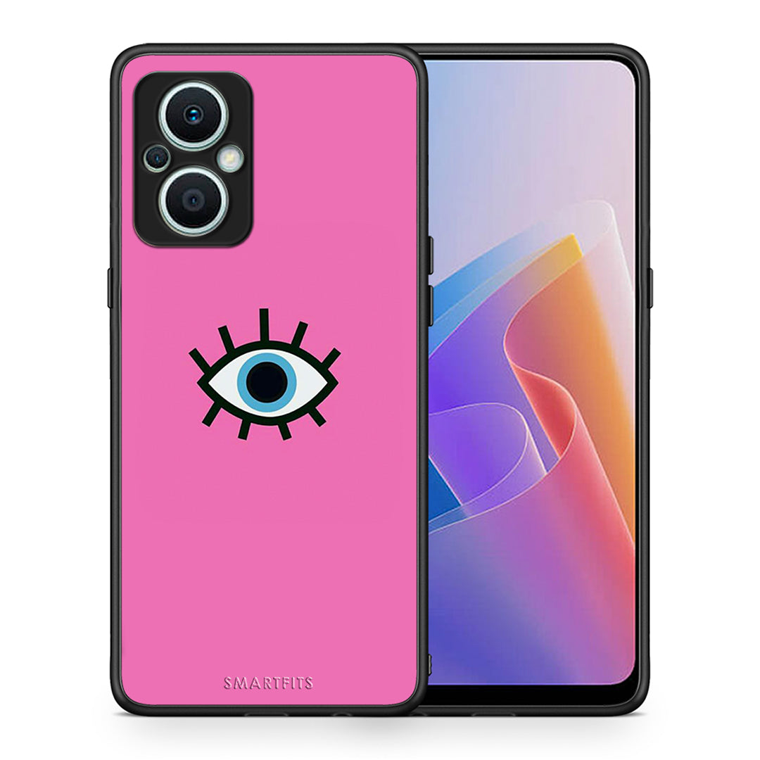 Θήκη Oppo Reno7 Lite Blue Eye Pink από τη Smartfits με σχέδιο στο πίσω μέρος και μαύρο περίβλημα | Oppo Reno7 Lite Blue Eye Pink Case with Colorful Back and Black Bezels