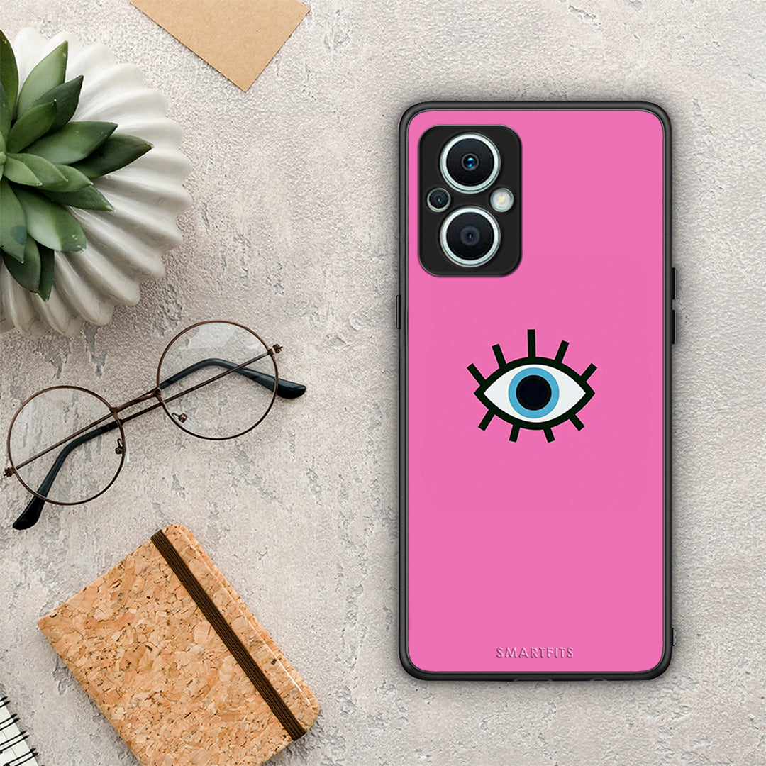 Θήκη Oppo Reno7 Lite Blue Eye Pink από τη Smartfits με σχέδιο στο πίσω μέρος και μαύρο περίβλημα | Oppo Reno7 Lite Blue Eye Pink Case with Colorful Back and Black Bezels