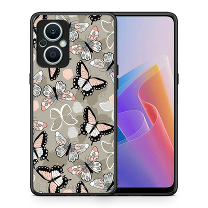 Θήκη Oppo Reno7 Lite Boho Butterflies από τη Smartfits με σχέδιο στο πίσω μέρος και μαύρο περίβλημα | Oppo Reno7 Lite Boho Butterflies Case with Colorful Back and Black Bezels