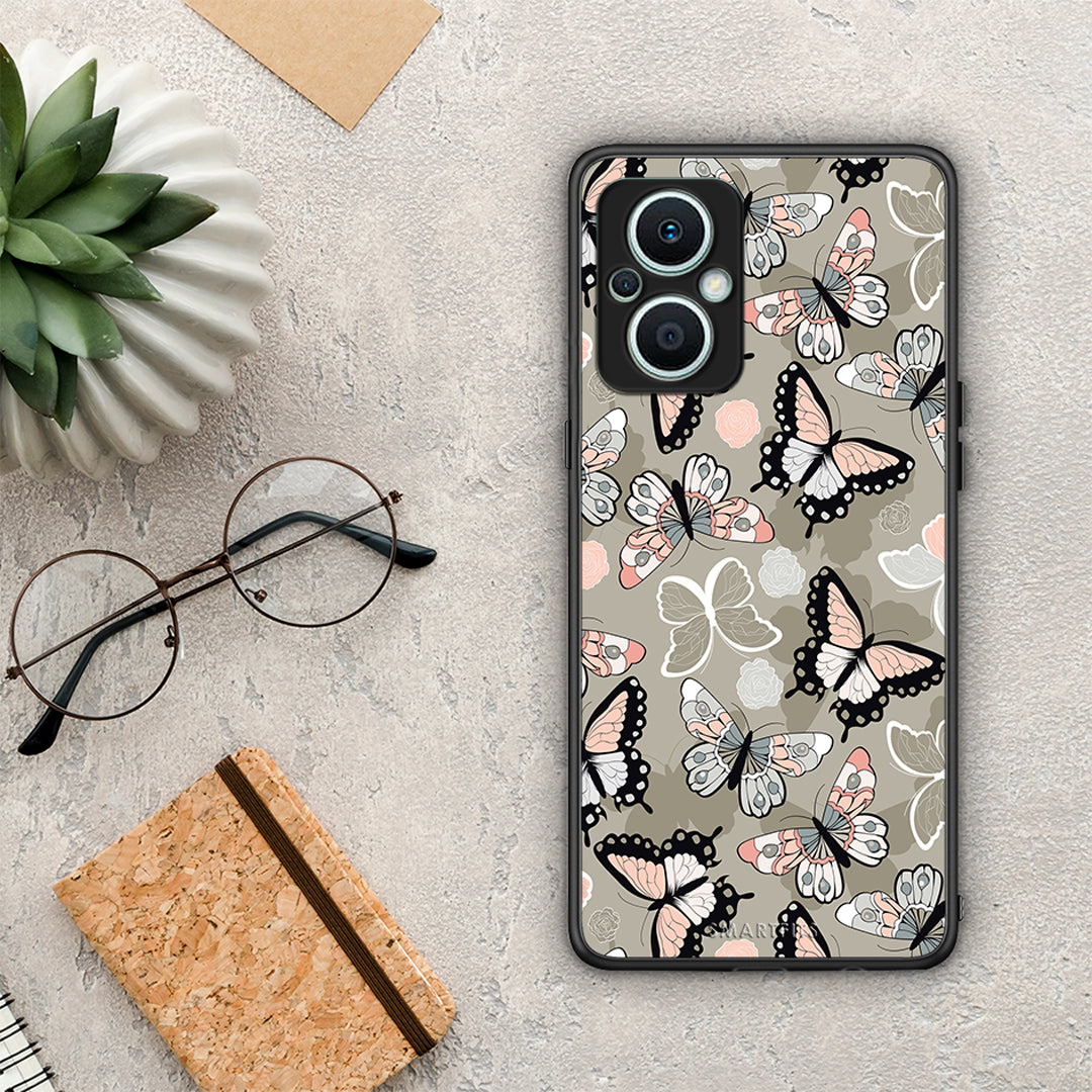 Θήκη Oppo Reno7 Lite Boho Butterflies από τη Smartfits με σχέδιο στο πίσω μέρος και μαύρο περίβλημα | Oppo Reno7 Lite Boho Butterflies Case with Colorful Back and Black Bezels