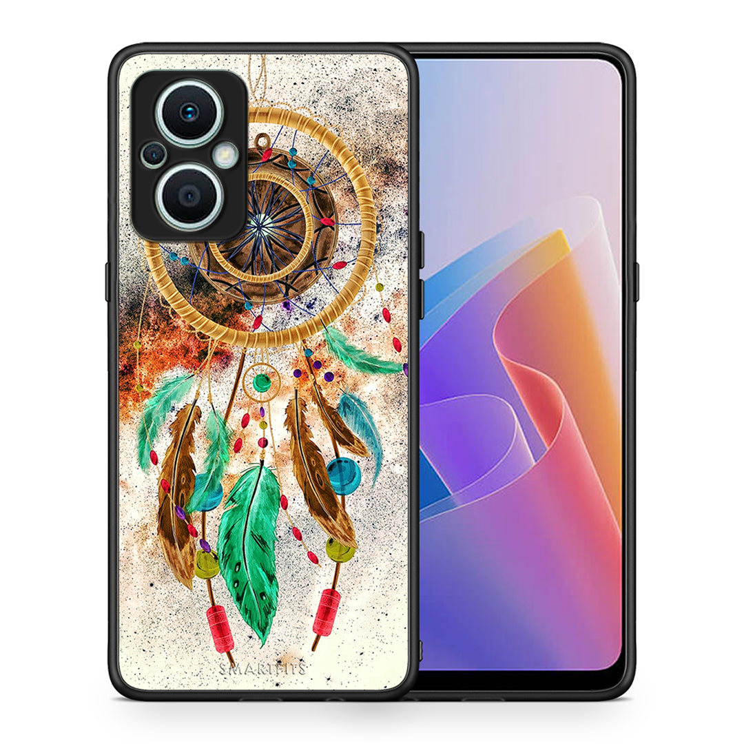 Θήκη Oppo Reno7 Lite Boho DreamCatcher από τη Smartfits με σχέδιο στο πίσω μέρος και μαύρο περίβλημα | Oppo Reno7 Lite Boho DreamCatcher Case with Colorful Back and Black Bezels