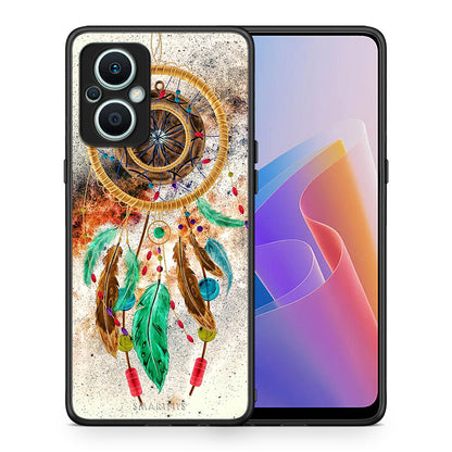 Θήκη Oppo Reno7 Lite Boho DreamCatcher από τη Smartfits με σχέδιο στο πίσω μέρος και μαύρο περίβλημα | Oppo Reno7 Lite Boho DreamCatcher Case with Colorful Back and Black Bezels