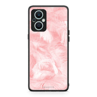 Thumbnail for Θήκη Oppo Reno7 Lite Boho Pink Feather από τη Smartfits με σχέδιο στο πίσω μέρος και μαύρο περίβλημα | Oppo Reno7 Lite Boho Pink Feather Case with Colorful Back and Black Bezels