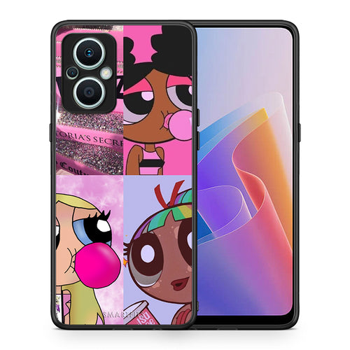 Θήκη Oppo Reno7 Lite Bubble Girls από τη Smartfits με σχέδιο στο πίσω μέρος και μαύρο περίβλημα | Oppo Reno7 Lite Bubble Girls Case with Colorful Back and Black Bezels