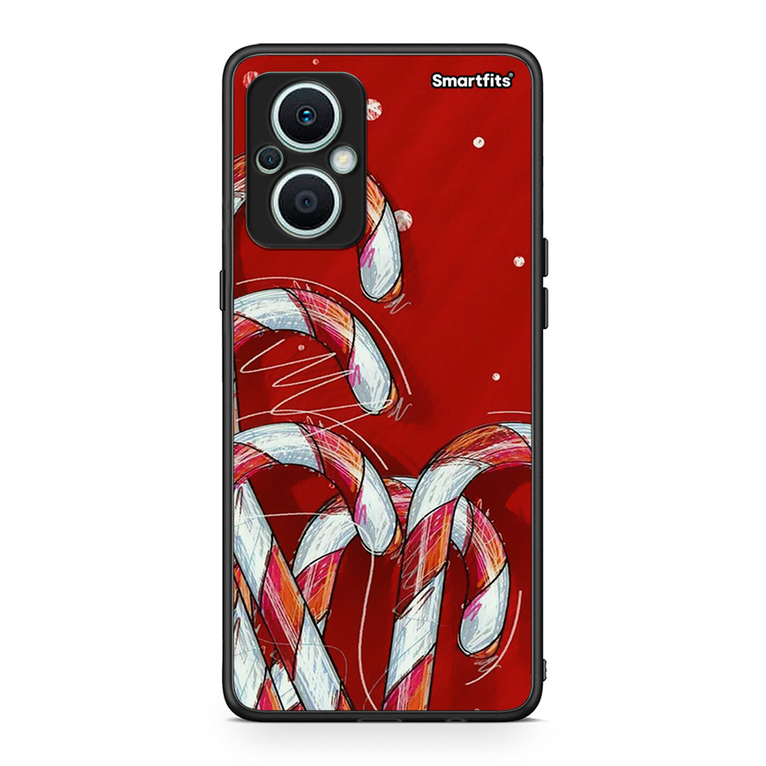 Θήκη Oppo Reno7 Lite Candy Cane από τη Smartfits με σχέδιο στο πίσω μέρος και μαύρο περίβλημα | Oppo Reno7 Lite Candy Cane Case with Colorful Back and Black Bezels