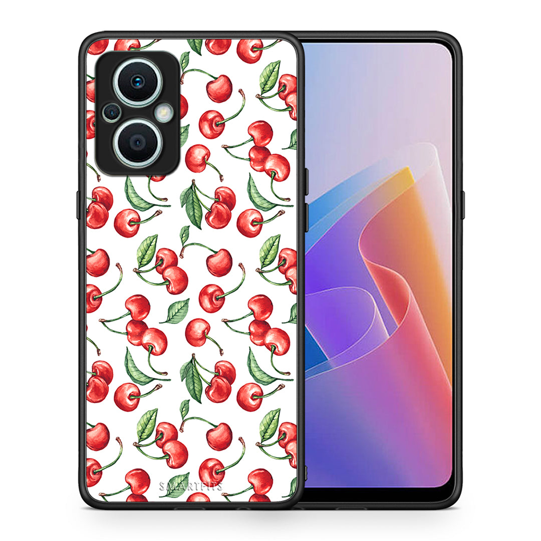 Θήκη Oppo Reno7 Lite Cherry Summer από τη Smartfits με σχέδιο στο πίσω μέρος και μαύρο περίβλημα | Oppo Reno7 Lite Cherry Summer Case with Colorful Back and Black Bezels