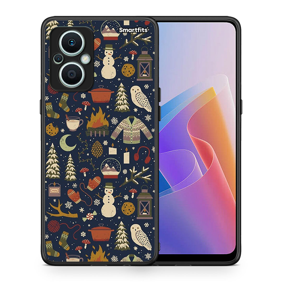 Θήκη Oppo Reno7 Lite Christmas Elements από τη Smartfits με σχέδιο στο πίσω μέρος και μαύρο περίβλημα | Oppo Reno7 Lite Christmas Elements Case with Colorful Back and Black Bezels