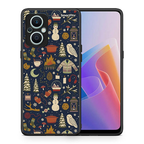 Θήκη Oppo Reno7 Lite Christmas Elements από τη Smartfits με σχέδιο στο πίσω μέρος και μαύρο περίβλημα | Oppo Reno7 Lite Christmas Elements Case with Colorful Back and Black Bezels