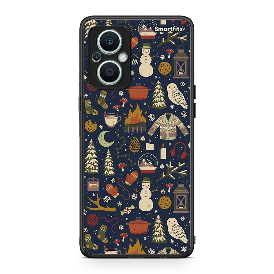 Θήκη Oppo Reno7 Lite Christmas Elements από τη Smartfits με σχέδιο στο πίσω μέρος και μαύρο περίβλημα | Oppo Reno7 Lite Christmas Elements Case with Colorful Back and Black Bezels