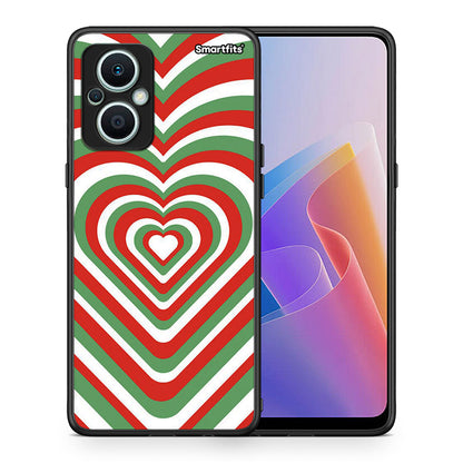 Θήκη Oppo Reno7 Lite Christmas Hearts από τη Smartfits με σχέδιο στο πίσω μέρος και μαύρο περίβλημα | Oppo Reno7 Lite Christmas Hearts Case with Colorful Back and Black Bezels