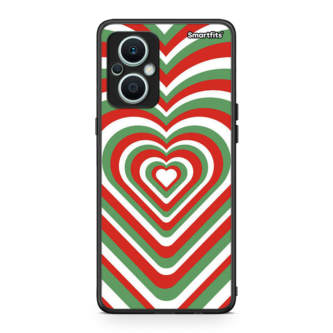 Θήκη Oppo Reno7 Lite Christmas Hearts από τη Smartfits με σχέδιο στο πίσω μέρος και μαύρο περίβλημα | Oppo Reno7 Lite Christmas Hearts Case with Colorful Back and Black Bezels