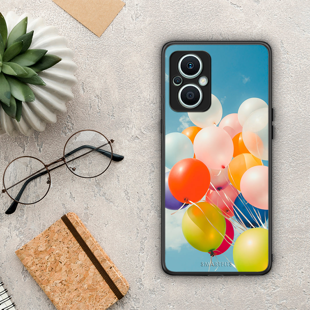 Θήκη Oppo Reno7 Lite Colorful Balloons από τη Smartfits με σχέδιο στο πίσω μέρος και μαύρο περίβλημα | Oppo Reno7 Lite Colorful Balloons Case with Colorful Back and Black Bezels