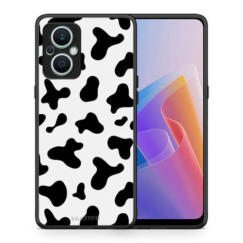 Θήκη Oppo Reno7 Lite Cow Print από τη Smartfits με σχέδιο στο πίσω μέρος και μαύρο περίβλημα | Oppo Reno7 Lite Cow Print Case with Colorful Back and Black Bezels