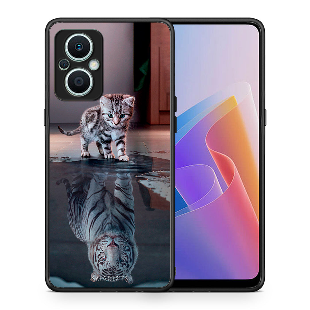 Θήκη Oppo Reno7 Lite Cute Tiger από τη Smartfits με σχέδιο στο πίσω μέρος και μαύρο περίβλημα | Oppo Reno7 Lite Cute Tiger Case with Colorful Back and Black Bezels