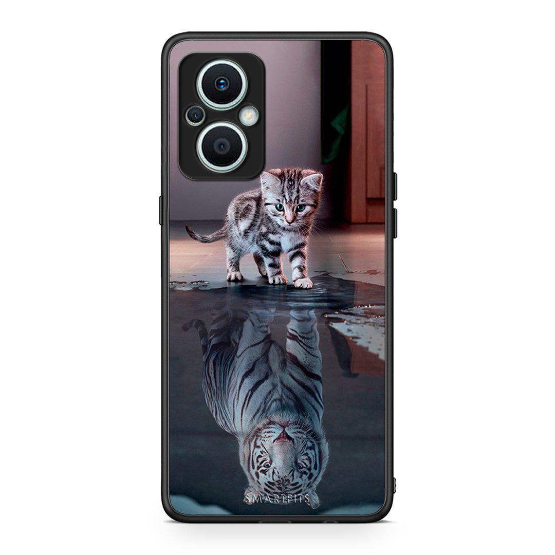 Θήκη Oppo Reno7 Lite Cute Tiger από τη Smartfits με σχέδιο στο πίσω μέρος και μαύρο περίβλημα | Oppo Reno7 Lite Cute Tiger Case with Colorful Back and Black Bezels