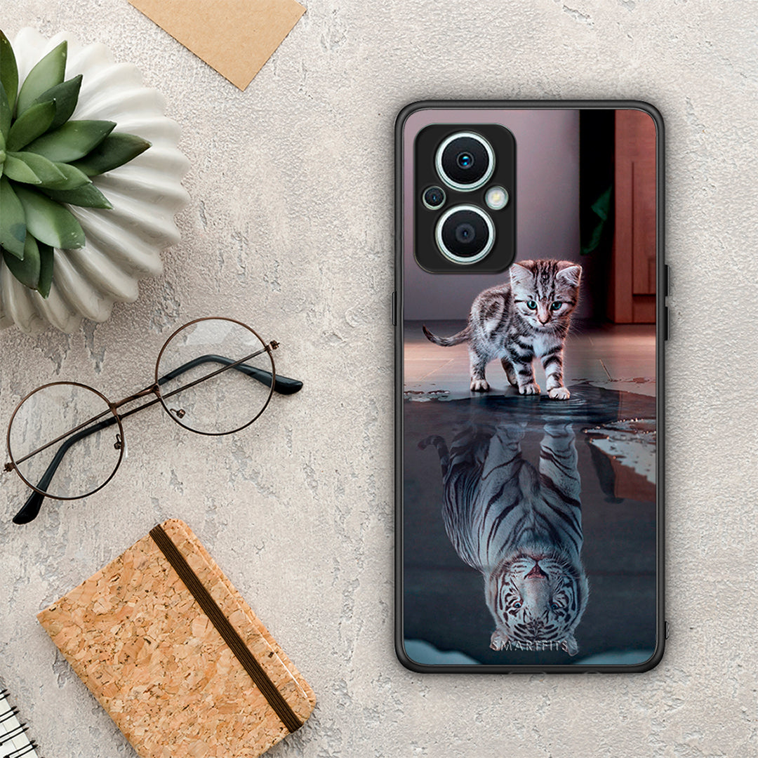 Θήκη Oppo Reno7 Lite Cute Tiger από τη Smartfits με σχέδιο στο πίσω μέρος και μαύρο περίβλημα | Oppo Reno7 Lite Cute Tiger Case with Colorful Back and Black Bezels