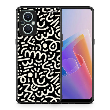 Θήκη Oppo Reno7 Lite Doodle Art από τη Smartfits με σχέδιο στο πίσω μέρος και μαύρο περίβλημα | Oppo Reno7 Lite Doodle Art Case with Colorful Back and Black Bezels