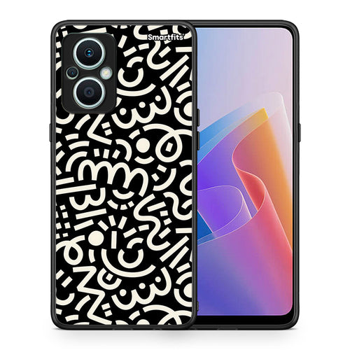 Θήκη Oppo Reno7 Lite Doodle Art από τη Smartfits με σχέδιο στο πίσω μέρος και μαύρο περίβλημα | Oppo Reno7 Lite Doodle Art Case with Colorful Back and Black Bezels