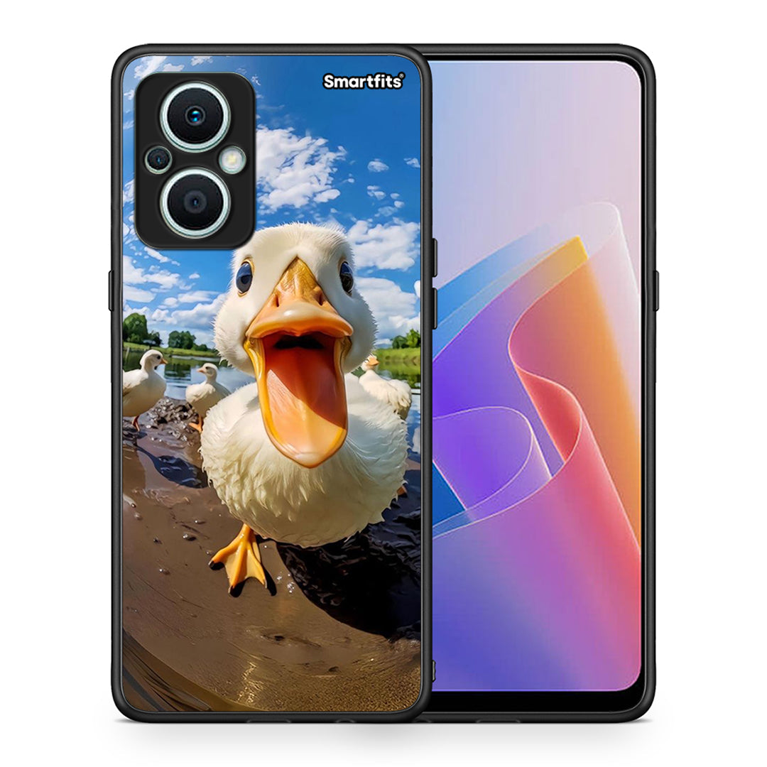 Θήκη Oppo Reno7 Lite Duck Face από τη Smartfits με σχέδιο στο πίσω μέρος και μαύρο περίβλημα | Oppo Reno7 Lite Duck Face Case with Colorful Back and Black Bezels