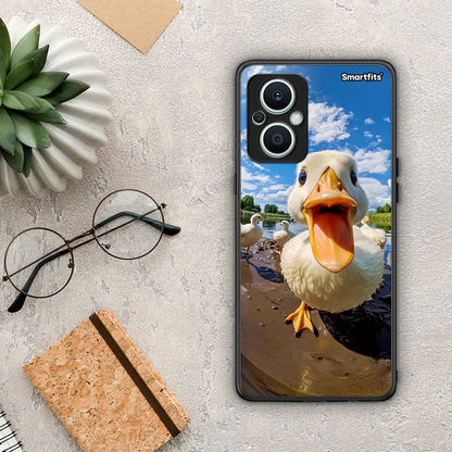Θήκη Oppo Reno7 Lite Duck Face από τη Smartfits με σχέδιο στο πίσω μέρος και μαύρο περίβλημα | Oppo Reno7 Lite Duck Face Case with Colorful Back and Black Bezels