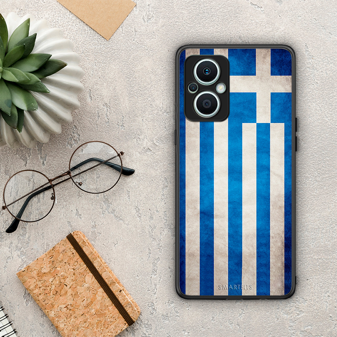 Θήκη Oppo Reno7 Lite Flag Greek από τη Smartfits με σχέδιο στο πίσω μέρος και μαύρο περίβλημα | Oppo Reno7 Lite Flag Greek Case with Colorful Back and Black Bezels