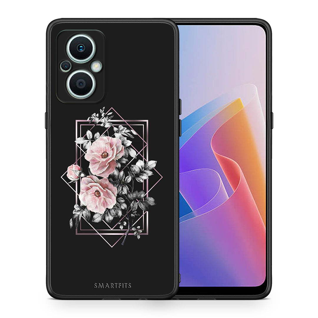 Θήκη Oppo Reno7 Lite Flower Frame από τη Smartfits με σχέδιο στο πίσω μέρος και μαύρο περίβλημα | Oppo Reno7 Lite Flower Frame Case with Colorful Back and Black Bezels